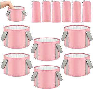 Maxcheck 14L 6 Pcs Pink Collapsible Foot Basin Tub Portable Soaking Feet Bath Bag Foldable Bucket with Handles Pedicure Foot Spa Tub for Travel Camping Outdoor Washing
