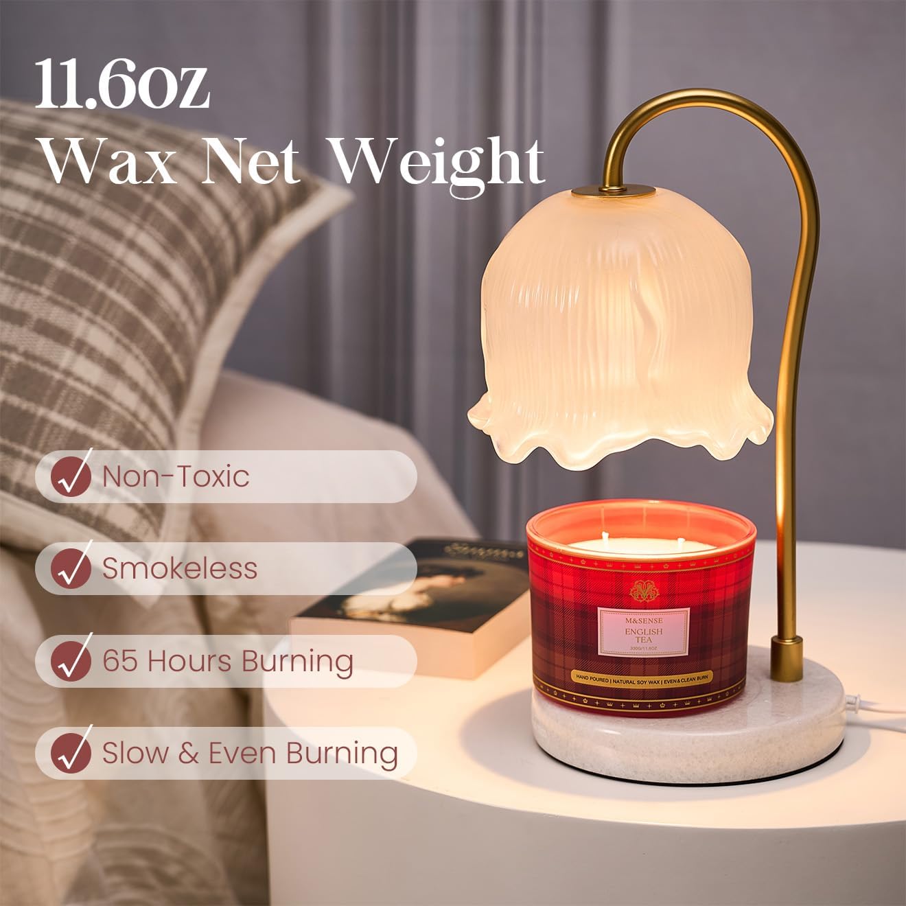 M&SENSE Plaid Pattern 3 Wick Soy Candles,11.64 oz Large English Tea Scent Candle for Relaxation, Gifting, Home Décor | for Bedroom, Office, Party
