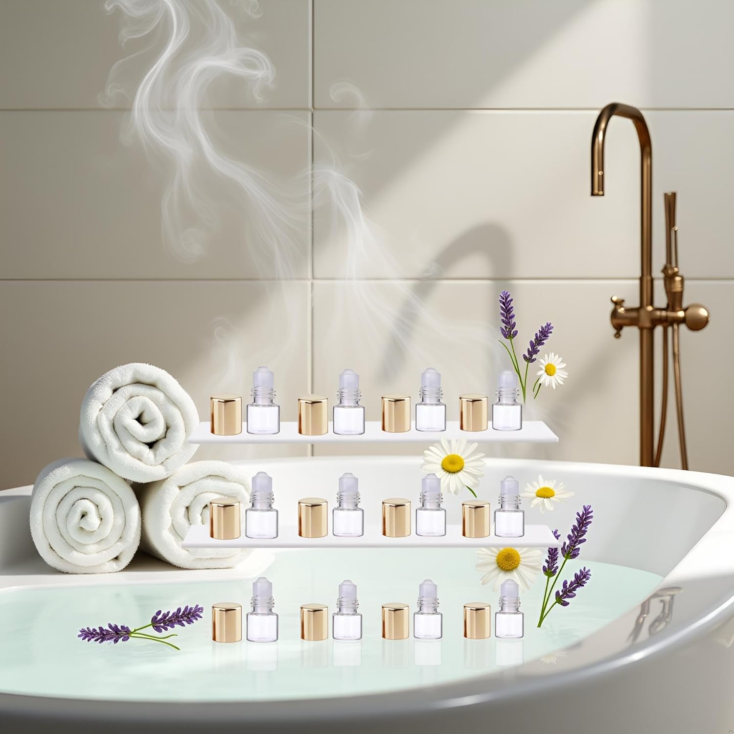 12Pcs Gold Glass Roll-on Bottles for Essential Oils,1ml,Mini Glass Roll on Bottles Roller Refillable Essential Oil Aromatherapy Sample Vials Roller Container,Refillable Cosmetic Roller Bottles