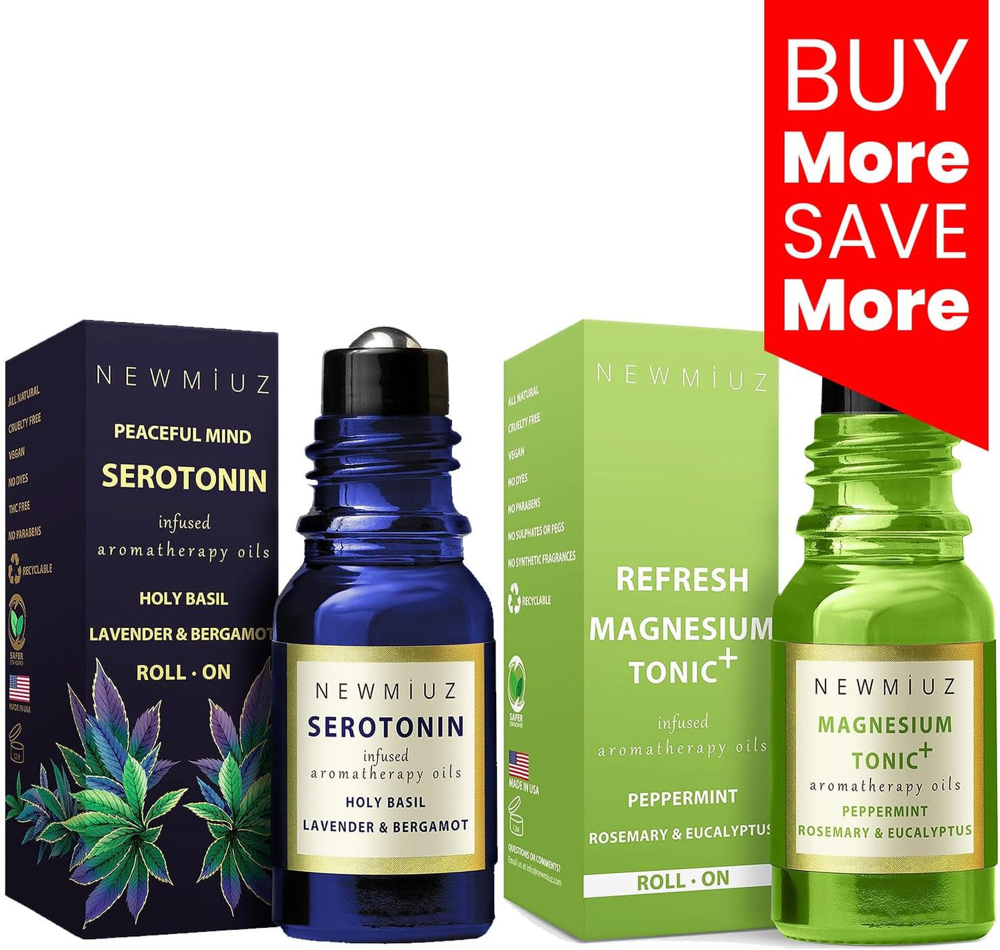 De Stress Roll on Calming Holy Basil Lavender and Bergamot & Headache Relief Peppermint Rosemary and Eucalyptus Pack of 2