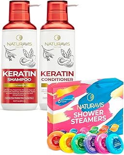 NATURAVIS Shower Steamers Aromatherapy Gift Set and Keratin Shampoo and Conditioner Set with Hyaluronic Acid