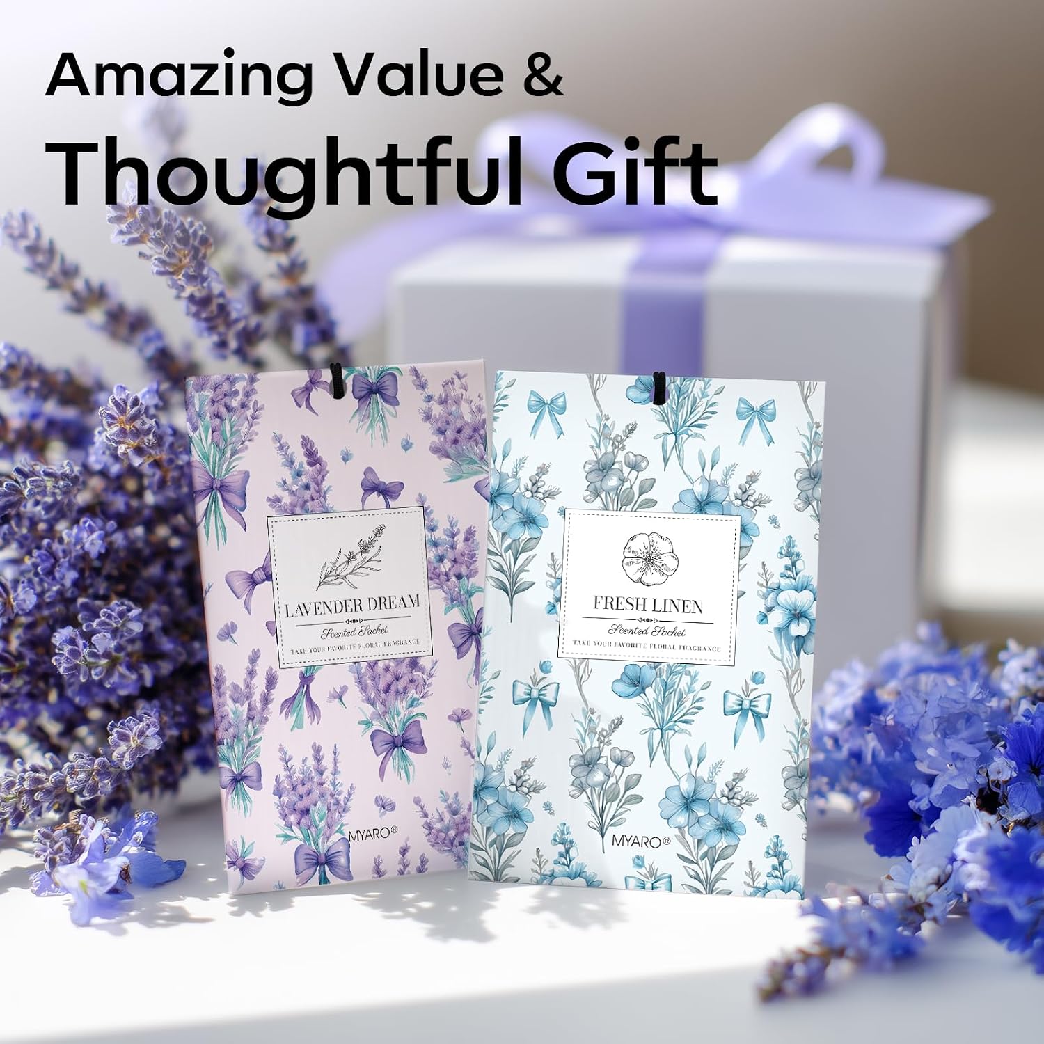MYARO 20 Packs Lavender Linen Scent Sachet Long Lasting Closet Drawer Deodorizer Home Air Freshener Room Odor Eliminator
