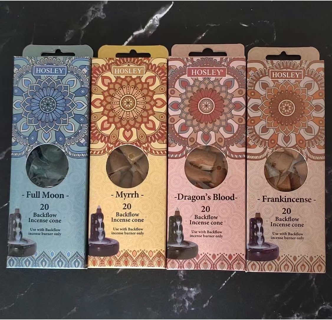 Hosley Myrrh Backflow Brown Incense Cones, Long Lasting Aroma for Positivity & Pure Air, Wood Powder, Aromatherapy for Stress Relief, Air Purifier & Cleansing, Gift Set - Pack of 120 Pcs Cones