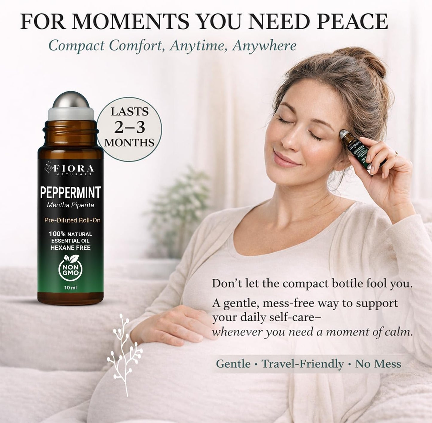 Peppermint Essential Oil Roll On – Cooling Aromatherapy Peppermint Oil Rollerball, Pre-Diluted Essential Oil Roller for Head, Travel & Everyday Refresh, 100% Natural, Compact Roll On Stick