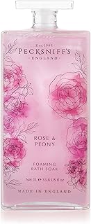 Pecksniff’s Rose & Peony Foaming Bath Soak – Luxury Bubble Bath, 1L / 33.8 fl oz, Made in England