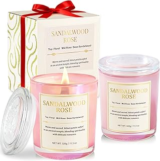 Scented Candles for Home, 2 Pack Wood Wick Sandalwood Rose Scented Candle,22.6 oz 150 Hour Long Burning Lasting, Natural Soy Wax Candles Gifts Set