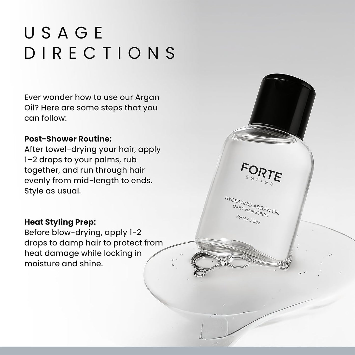 Alex Costa Hydrating Argan Oil Daily Hair Serum by Forte Series Sulfate Free Argan Hair Oil for Men Hair Serum for Dry Damaged Hair, for Styling Hair (75 ml / 2.5 oz)