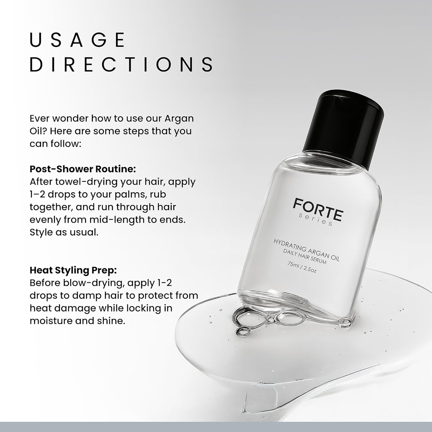 Alex Costa Hydrating Argan Oil Daily Hair Serum by Forte Series Sulfate Free Argan Hair Oil for Men Hair Serum for Dry Damaged Hair, for Styling Hair (75 ml / 2.5 oz)