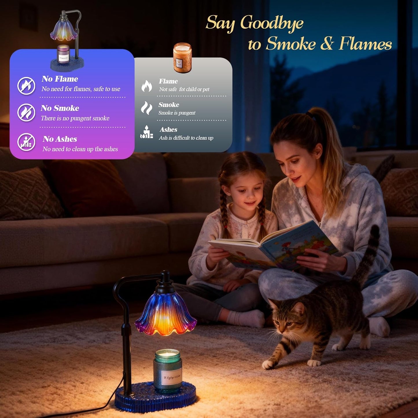 Candle Warmer Lamp with Adjustable Height - Flameless 4-Level Dimmable Wax Warmer, Timer Function & Stylish Design in Multiple Colors(Blue)