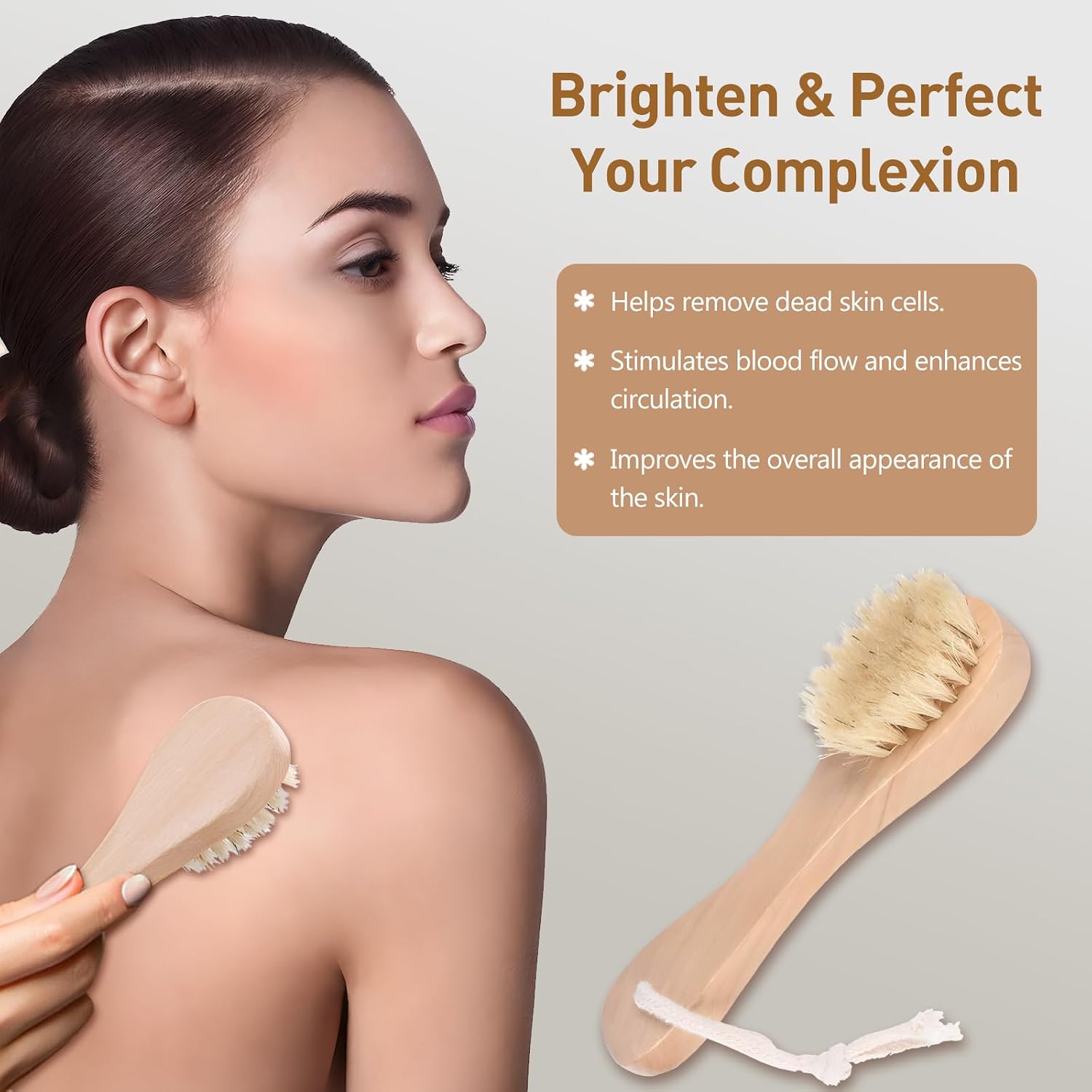 2 Pack Miniature Dry Brush with Hanging Loop - Natural Bristle Small Body Brush for Exfoliating, Facial Cleansing - Soft Skin for Neck, Chest, Nails, and Other Sensitive Areas