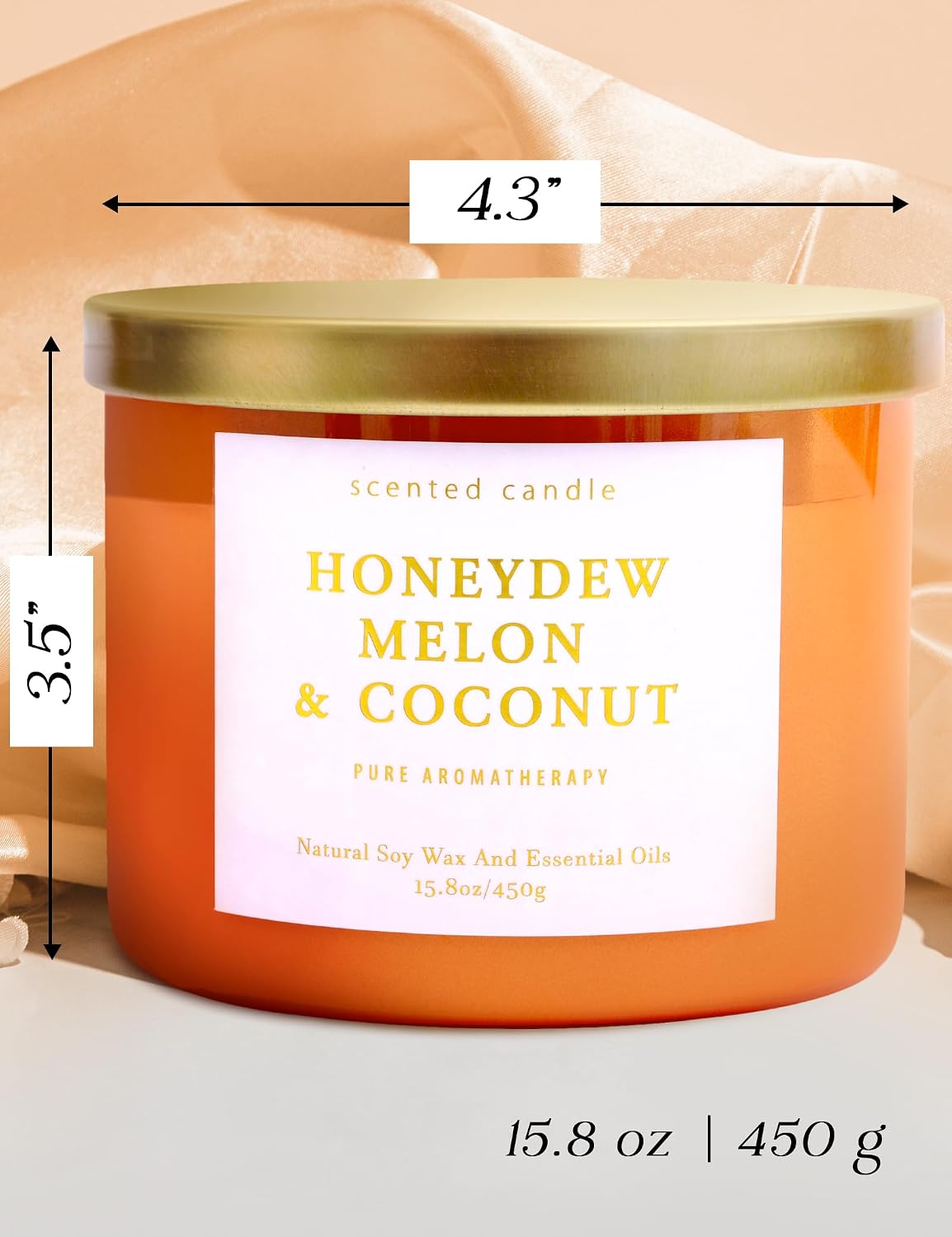 Honeydew Melon Coconut 3-Wick Soy Candle | 15.8 oz Large Scented Candle for Home | Clean Burn Long Lasting | Fresh Melon Coconut Scent | Gift Ready