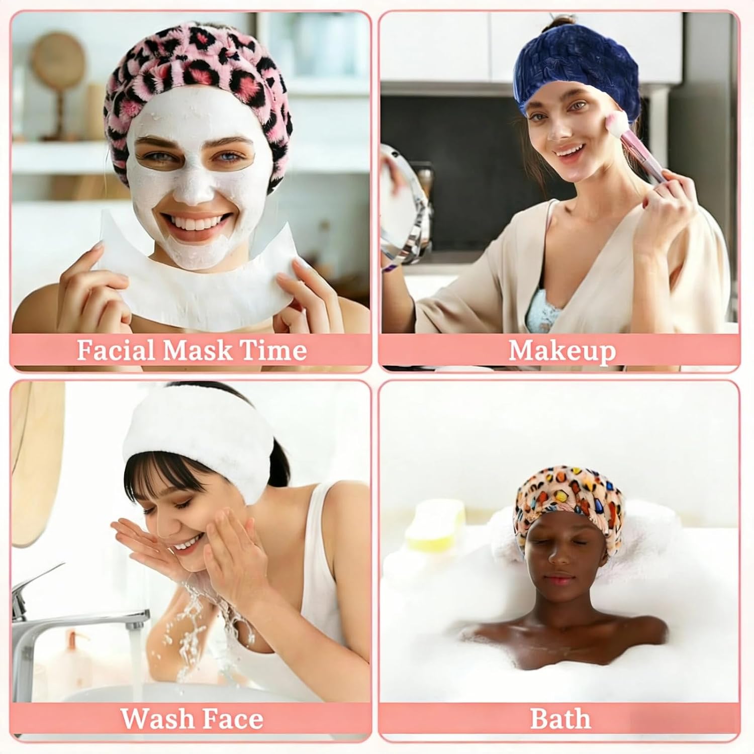 hexiaoxiao 6 Pack Microfiber Spa Headband Elastic Skin-Friendly No Slip Hairband for Women Face Wash Skincare Yoga Makeup Daily Use (White/Black/Pink/Navy/Gray/Milk White)