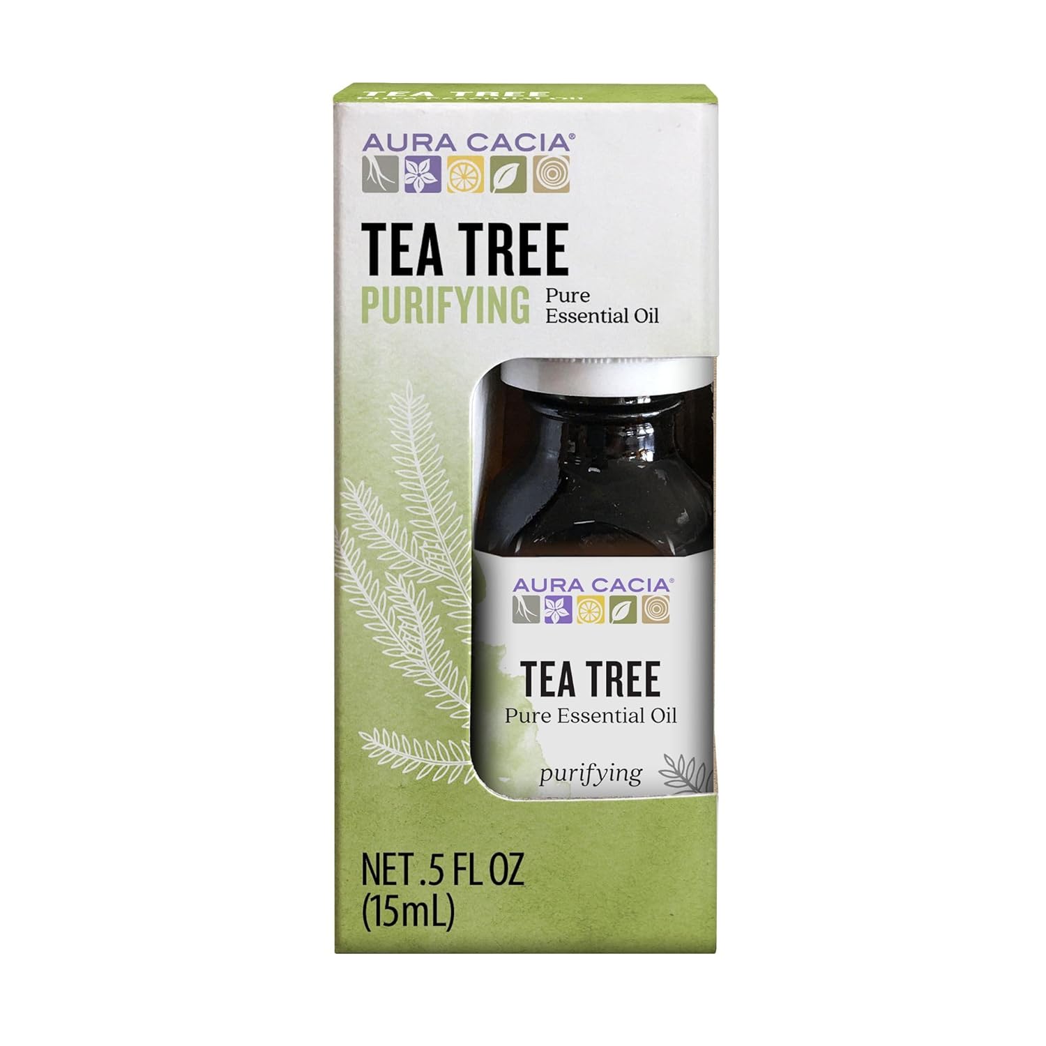 Aura Cacia 100% Pure Tea Tree Essential Oil, 100% Pure Therapeutic Grade, 15 ml in Box, Melaleuca alternifolia