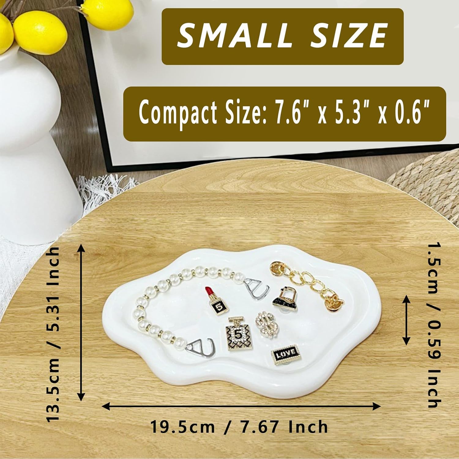Ceramic Jewelry Tray, Cute Cloud Tray, White Trinket Dish, Ring Holder for Vanity Bathroom Nightstand Decor, Small Ring Dish Birthday Gifts for Women, Jewlery Plate Bowl for Keys, Candles
