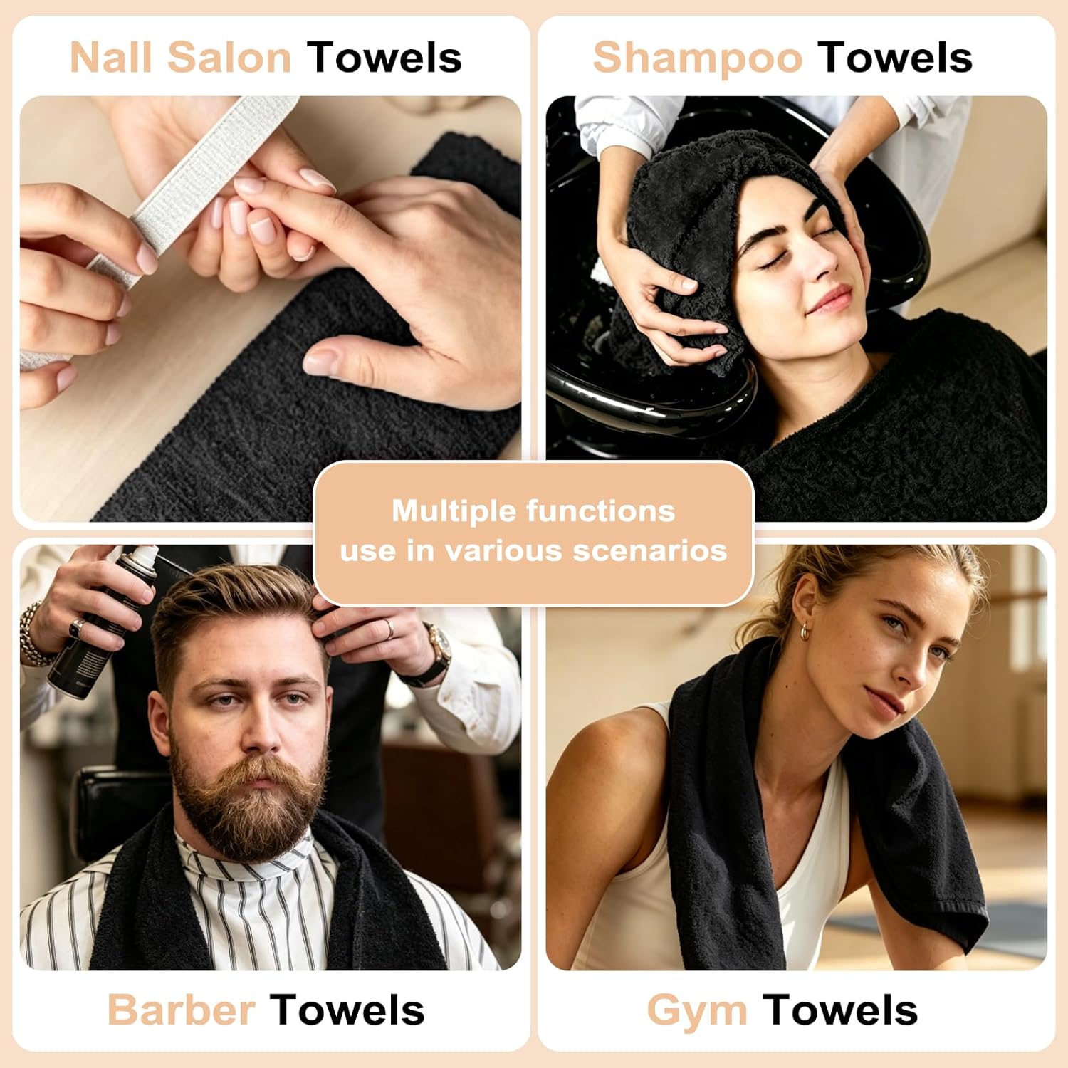 Puomue 6 Pack Black Salon Towels, Super Soft and Absorbent Microfiber Hair Towel for Salon, Bath, Spa, Pool and Home, 27 inch X 16 inch, Black