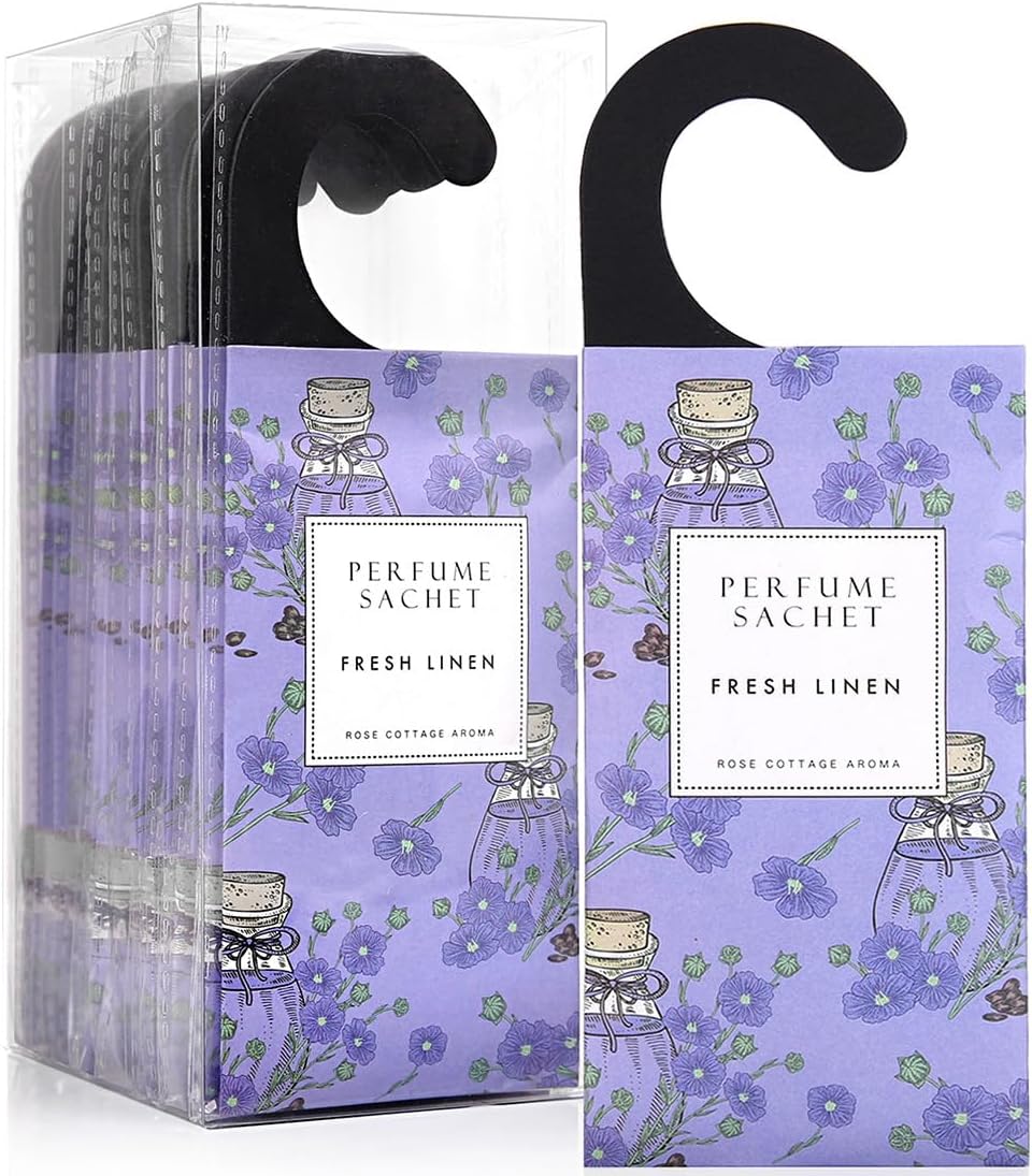 ROSE COTTAGE Large 12 Packs Fresh Linen Hanging Closet Deodorizer Air Freshener Long Lasting Scented Sachets Smell Goods for House