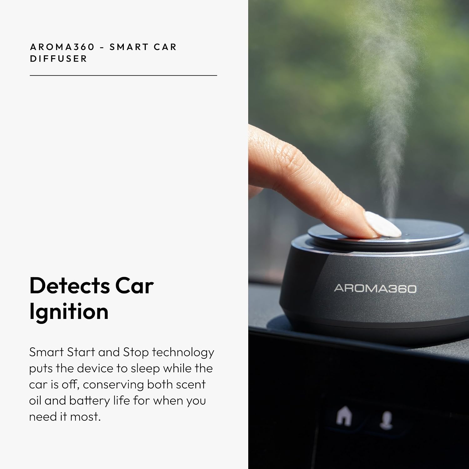 Aroma360 - Smart Car Diffuser - Portable Luxury Essential Oil Diffuser for Cars - Auto On/Off Feature - Oil Not Included