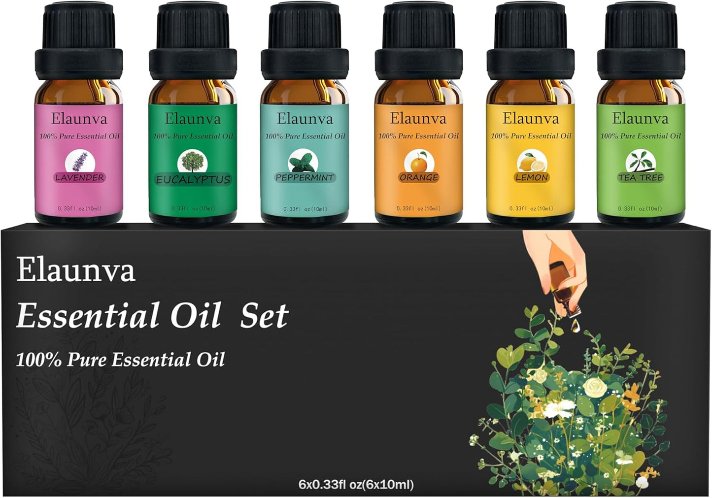 Essential Oils Aromatherapy Set - 6 Oils for Diffusers, Home Care, Candle Making Scents, Fragrance, Humidifiers,Tree Eucalyptus Lavender Orange Peppermint Lemon Gifts (6 * 10mL)