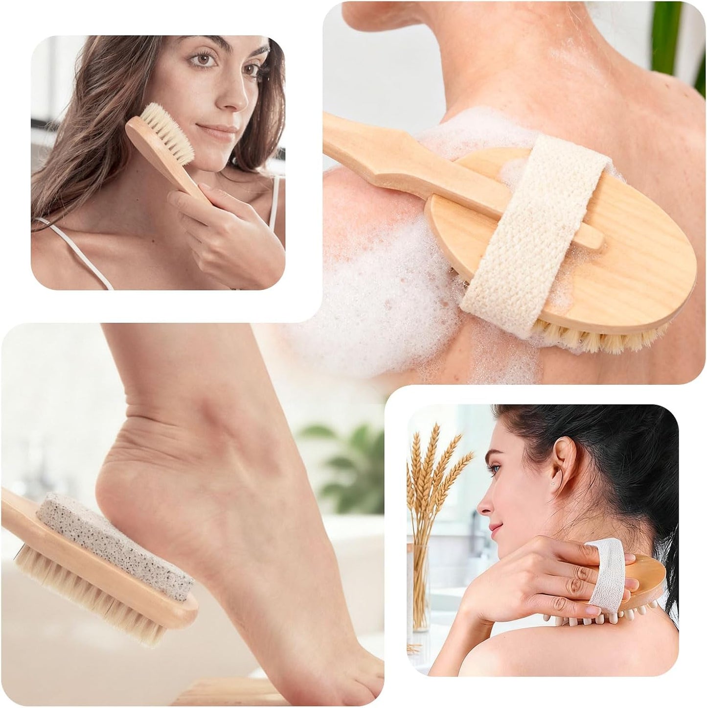 7 Packs Dry Brushing Body Brush Set for Lymphatic Drainage and Cellulite Massager, Long Handle Dry Brush for Body, Natural Boar Bristle Dry Body Brush Exfoliator