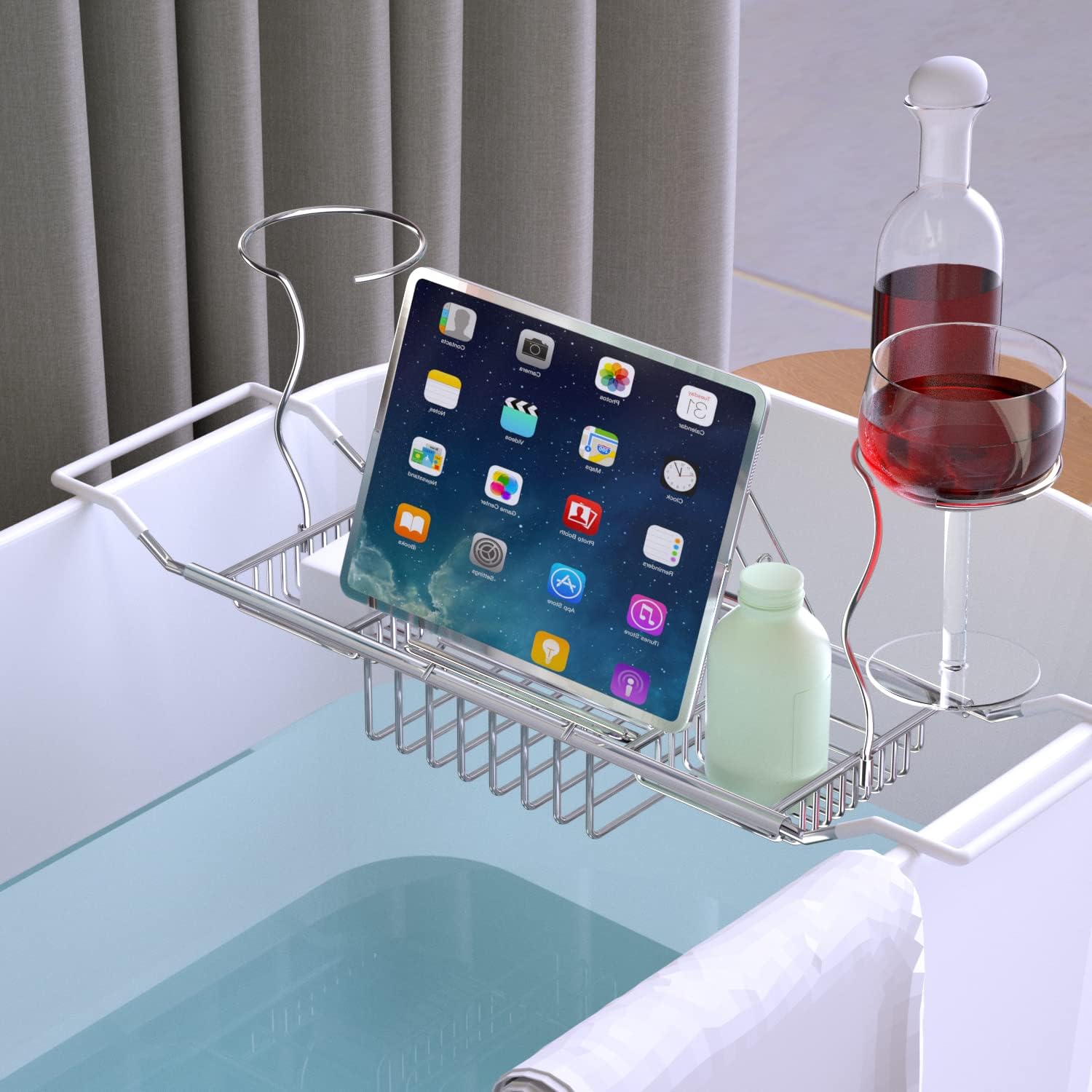 Bathtub Tray Caddy,Expandable Bathtub Shower Caddy,Adjustable Organizer Tray for Bathroom,Luxury Bath Caddy Tub Table, Bathtub Accessories & Bathroom Gadgets 304 Stainless Steel Holder