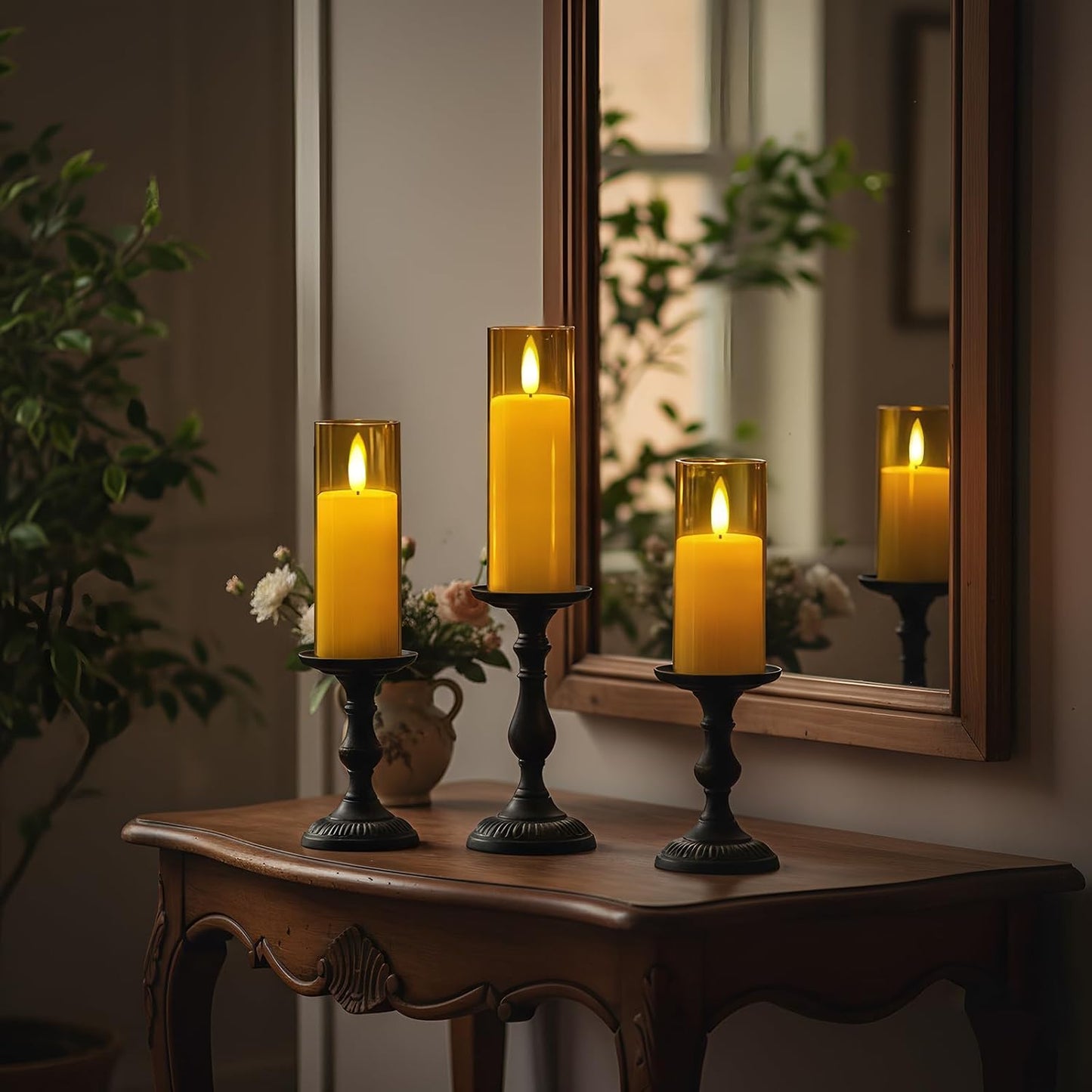 Homemory Amber Acrylic Flameless LED Candles, Battery Operated with Remote Control and Timer, Electric Fake Candles for Wedding, Home Decor, Set of 9