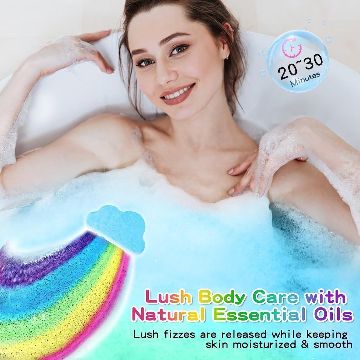 Rainbow Bath Bombs for Kids, Handmade 8 Pcs Kids Bath Bombs Gift Set for Girls Teens Toddler Rainbow Bubble Fizzy