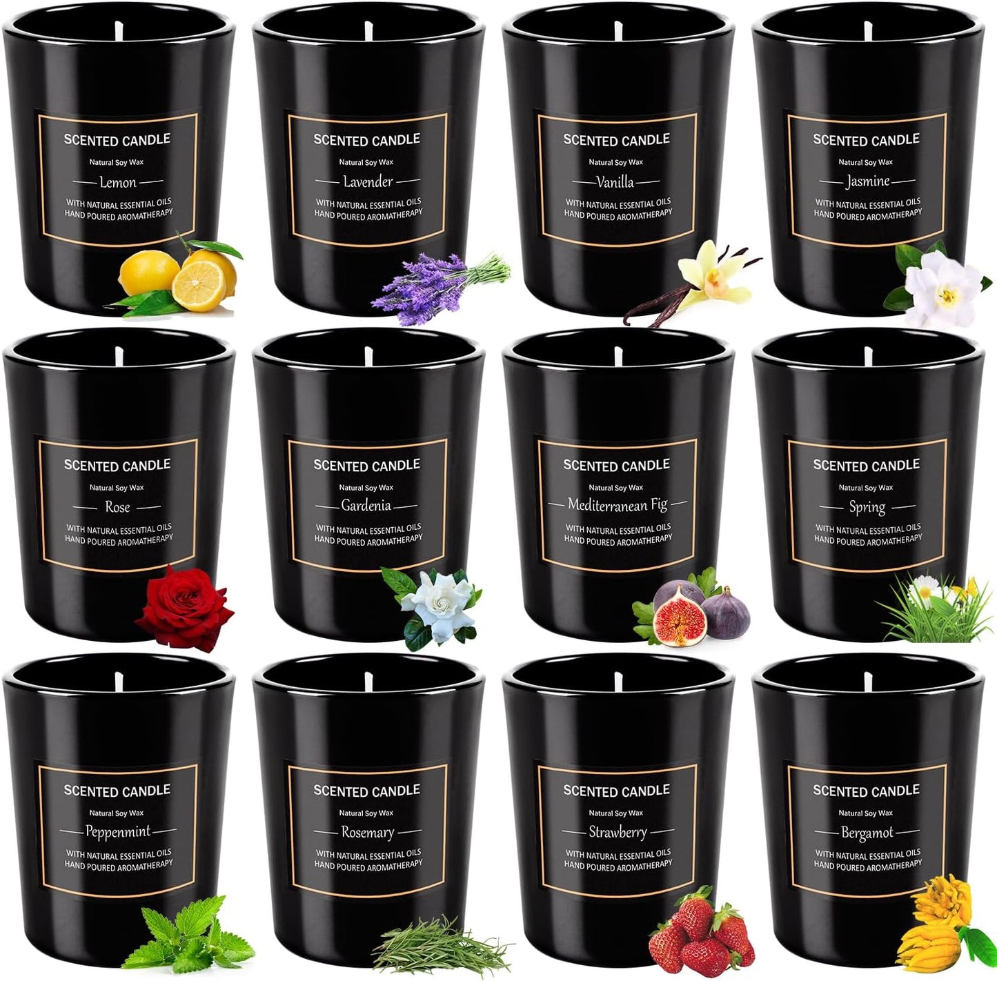 12 Pack Scented Black Candles Gift Set for Dad, Soy Wax Aromatherapy Candles for Home, 12 Masculine Fragrances, Gift from Daughter/Son for June Holiday, Stress Relief & Relaxation for Men