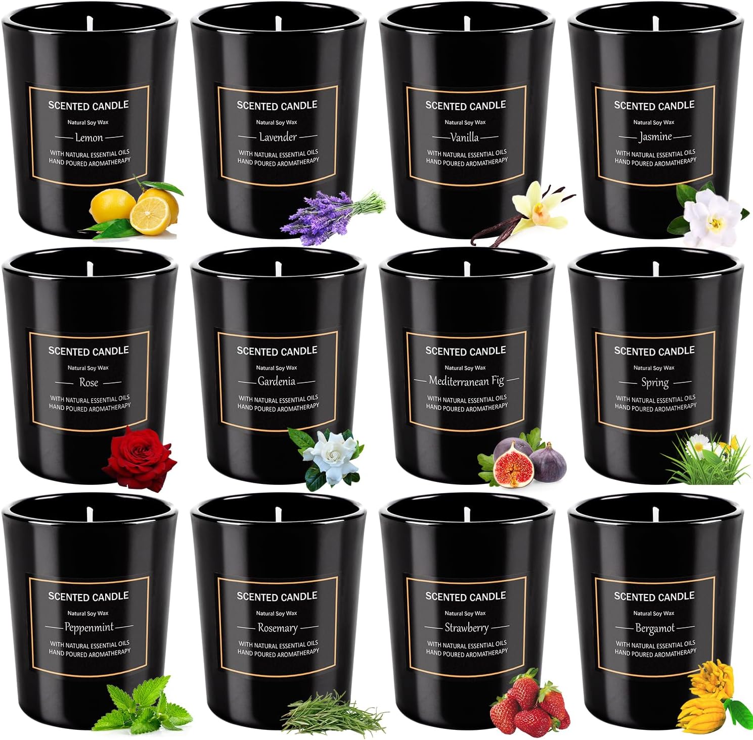 12 Pack Scented Black Candles Gift Set for Dad, Soy Wax Aromatherapy Candles for Home, 12 Masculine Fragrances, Gift from Daughter/Son for June Holiday, Stress Relief & Relaxation for Men