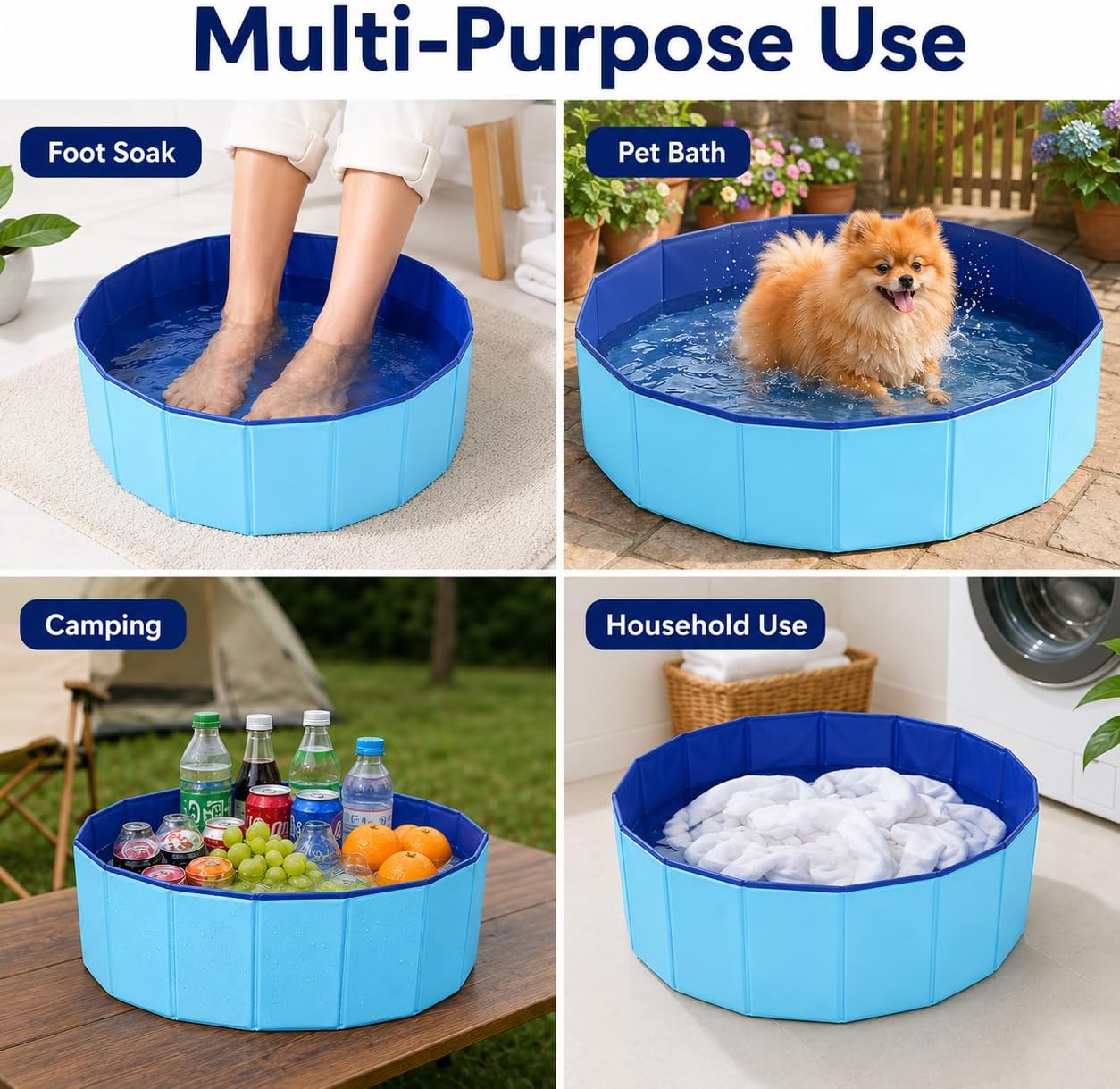 23.6" Foldable Pool Foot Bath for Above Ground Pool Accessories, Portable Large Foot Soaking Bath Basin Pool Foot Wash Basin Tub for Pool Entry Ladder
