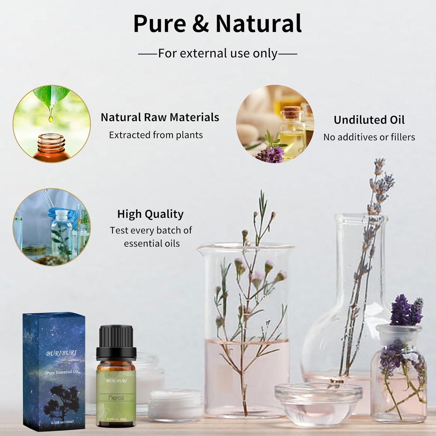 Neroli Organic Essential Oil 100% Pure, Undiluted, Natural, Aromatherapy Orange Blossom Oils 10ML