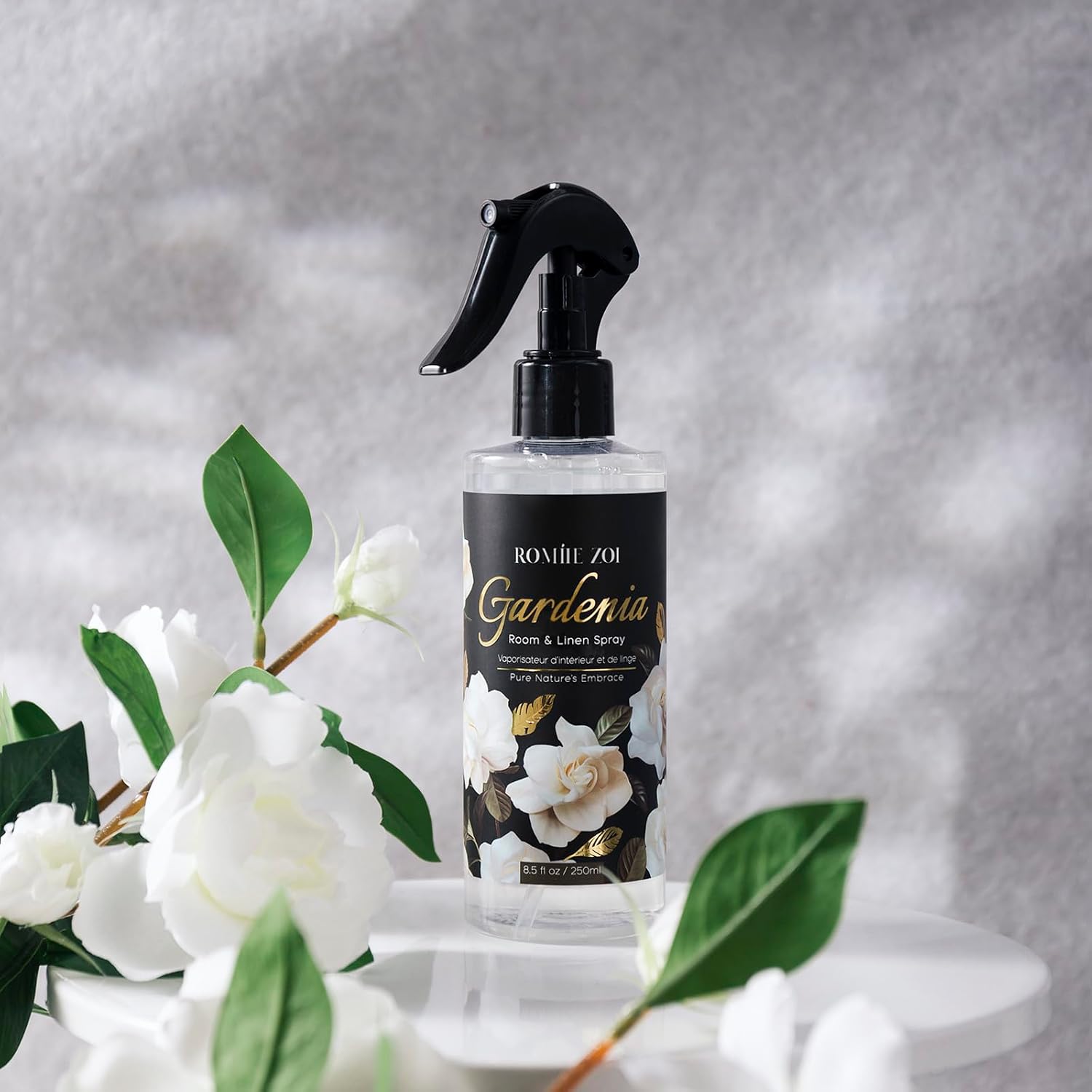 ROMIIE ZOI Linen & Room Air Freshener Spray Room Mist, with Natural Plant Extract, Gardenia Scent, 8.5 FL OZ.