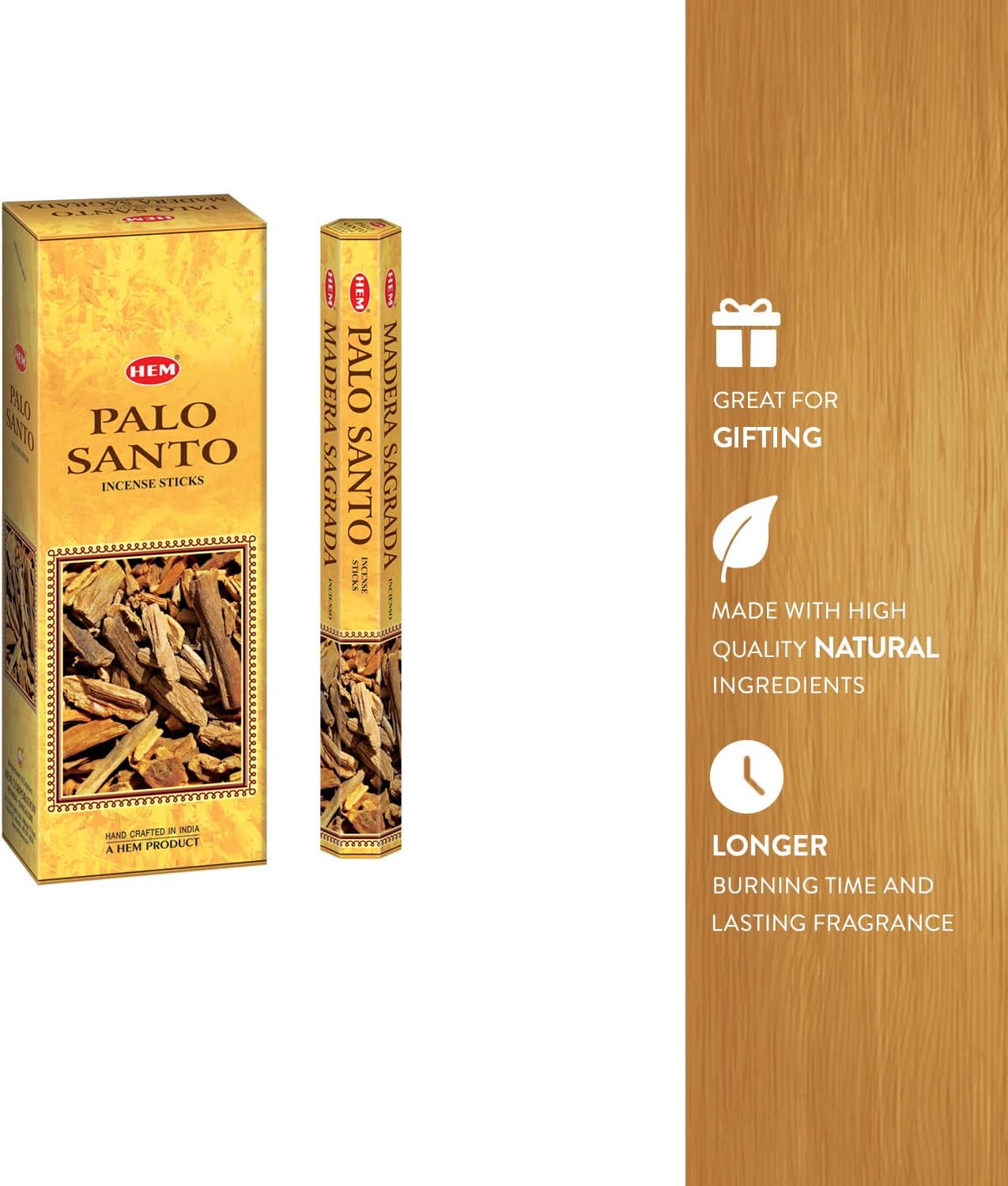HEM Palo Santo Incense Sticks – (120 Sticks, 6 Boxes Inside) - 9 Inches Long,| Aromatherapy | Long-Lasting Relaxation & Meditation | Calming & Cleansing Incense for Home, Yoga & Spiritual Use. | Suitable for home fragrance and incense use.