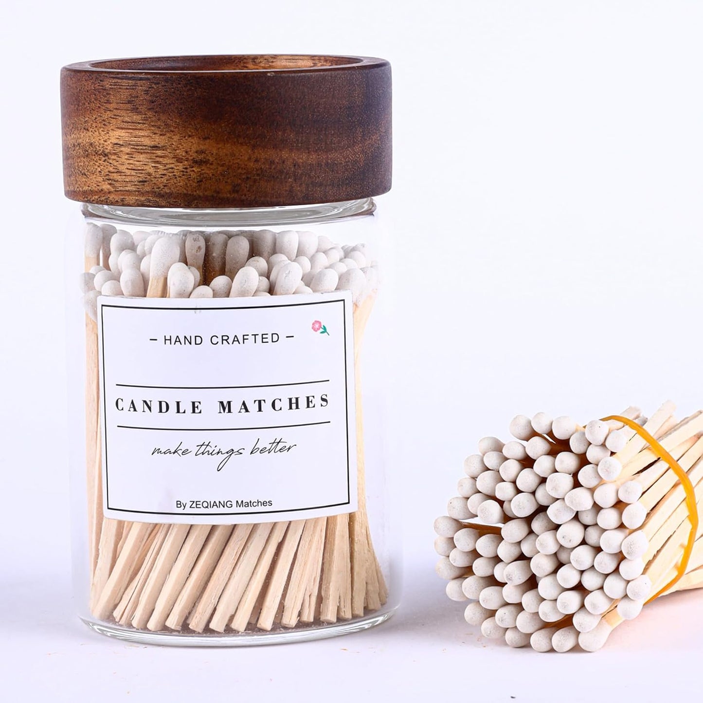 150Pcs 3'' White Matches in a Jar with Striker, Glass Match Holder with Striker, Glass Match Cloche with Striker, Match Bottle with Candles Matches for Fireplace, 150Pcs Long Wooden Safety Matches