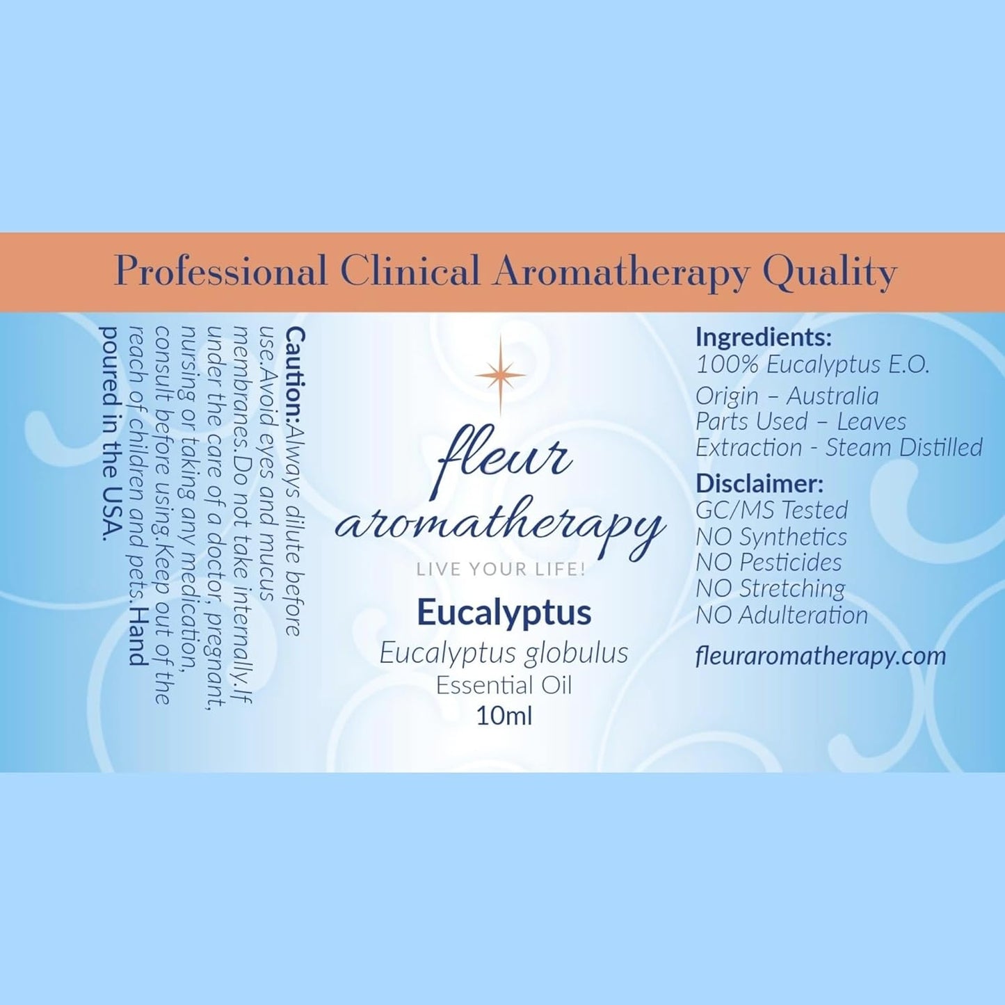 Eucalyptus Essential Oil 10ml – 100% Pure Eucalyptus globulus – Steam Distilled – GC/MS Tested – Clarifying & Fresh Aroma – Professional Clinical Aromatherapy Quality – Fleur Aromatherapy
