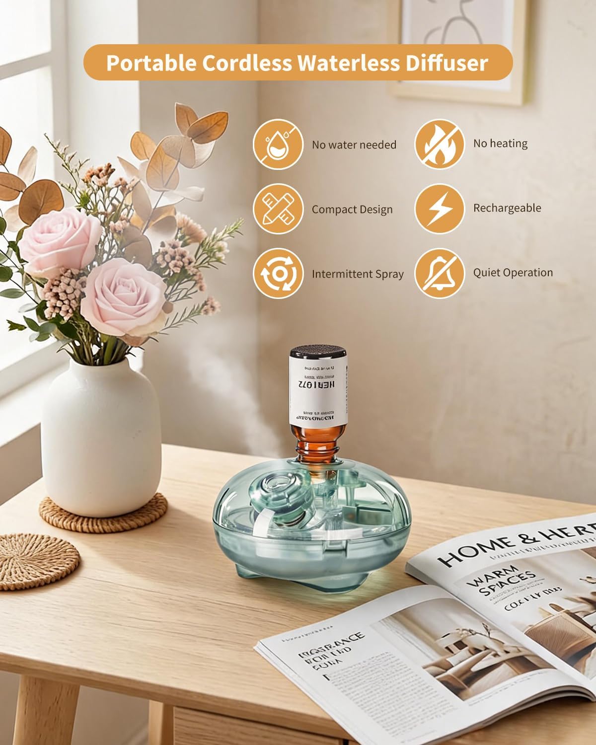 Waterless Diffuser with 12 Pack Hotel Fragrance Oils, Battery Operated Nebulising Diffuser for Home, Luxury Essential Oil Scents Inspired by 5-Star Hotels, Aromatherapy Gift Set