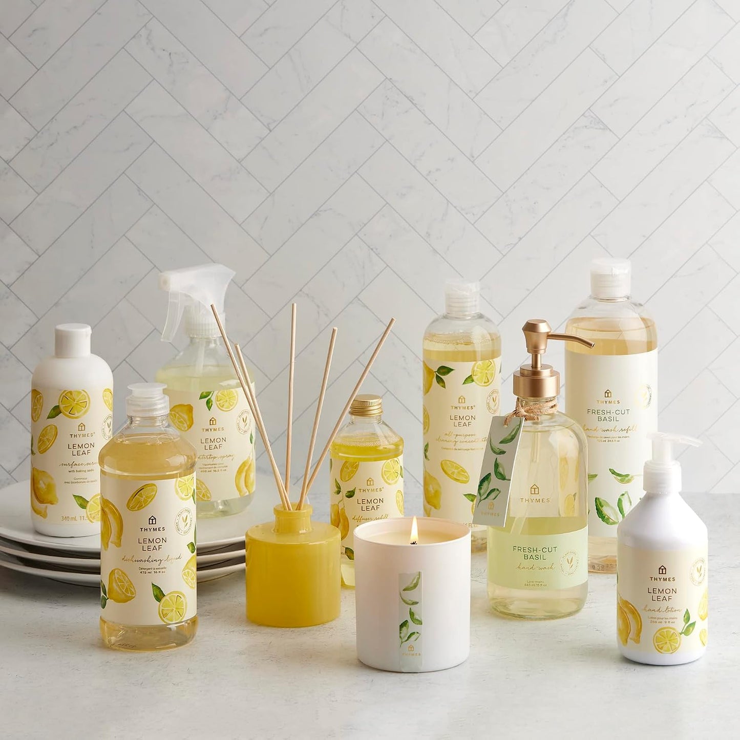 Thymes Reed Diffuser Oil Refill – Fragrance Oil for Diffuser Refill – Flameless Home Fragrance – Home Luxury Scents with Notes of Lemon Verbena, Lily of the Valley & Bergamot (Lemon Leaf, 7.75 fl oz)
