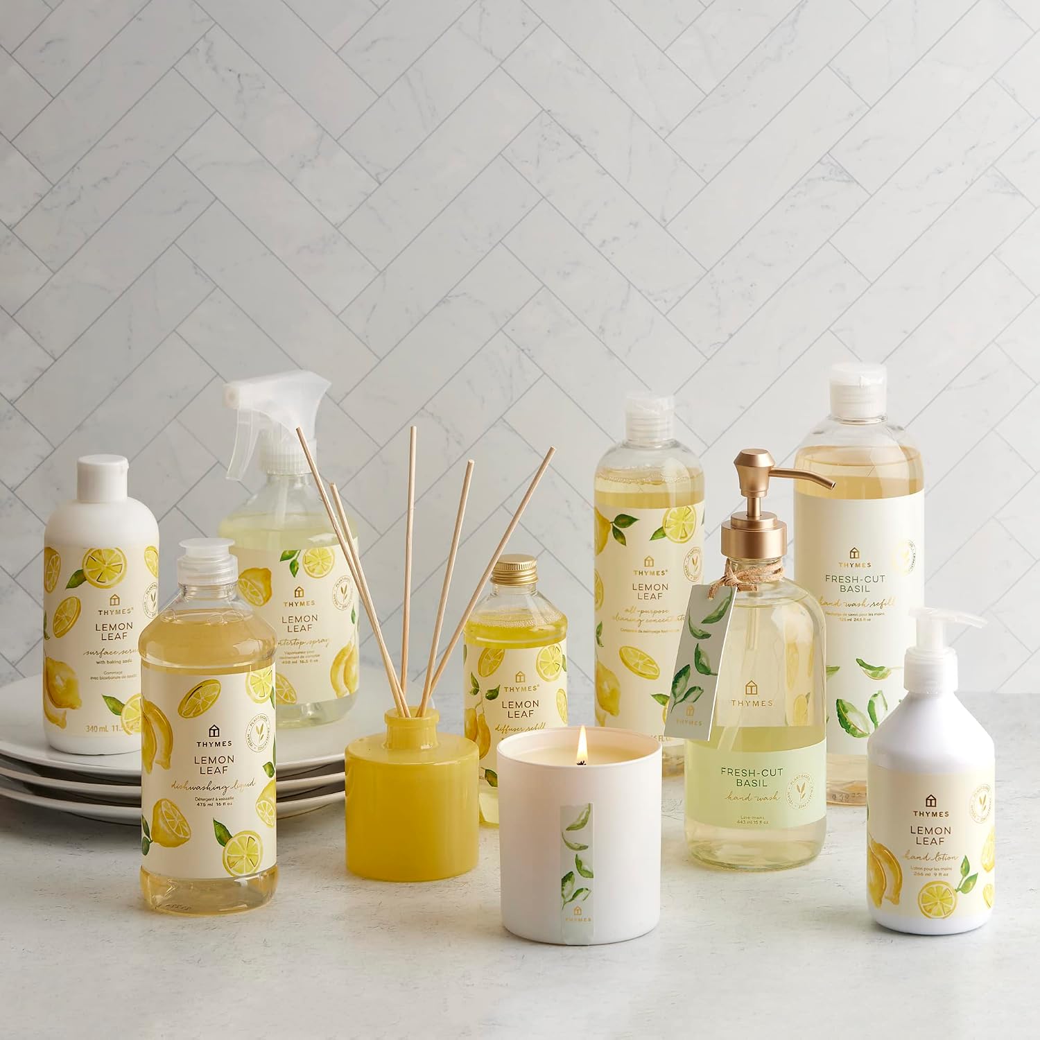 Thymes Reed Diffuser Oil Refill – Fragrance Oil for Diffuser Refill – Flameless Home Fragrance – Home Luxury Scents with Notes of Lemon Verbena, Lily of the Valley & Bergamot (Lemon Leaf, 7.75 fl oz)