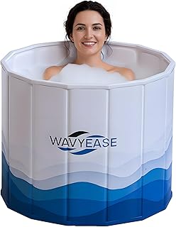 WAVYEASE® Portable Bath Tub for Adults -(31.5"L x 26"H) Foldable Cold Plunge Tub for Recovery - Collapsible Soaking Bath Tub for Shower Stall - Outdoor Ice Bathtub for Athletes (White)