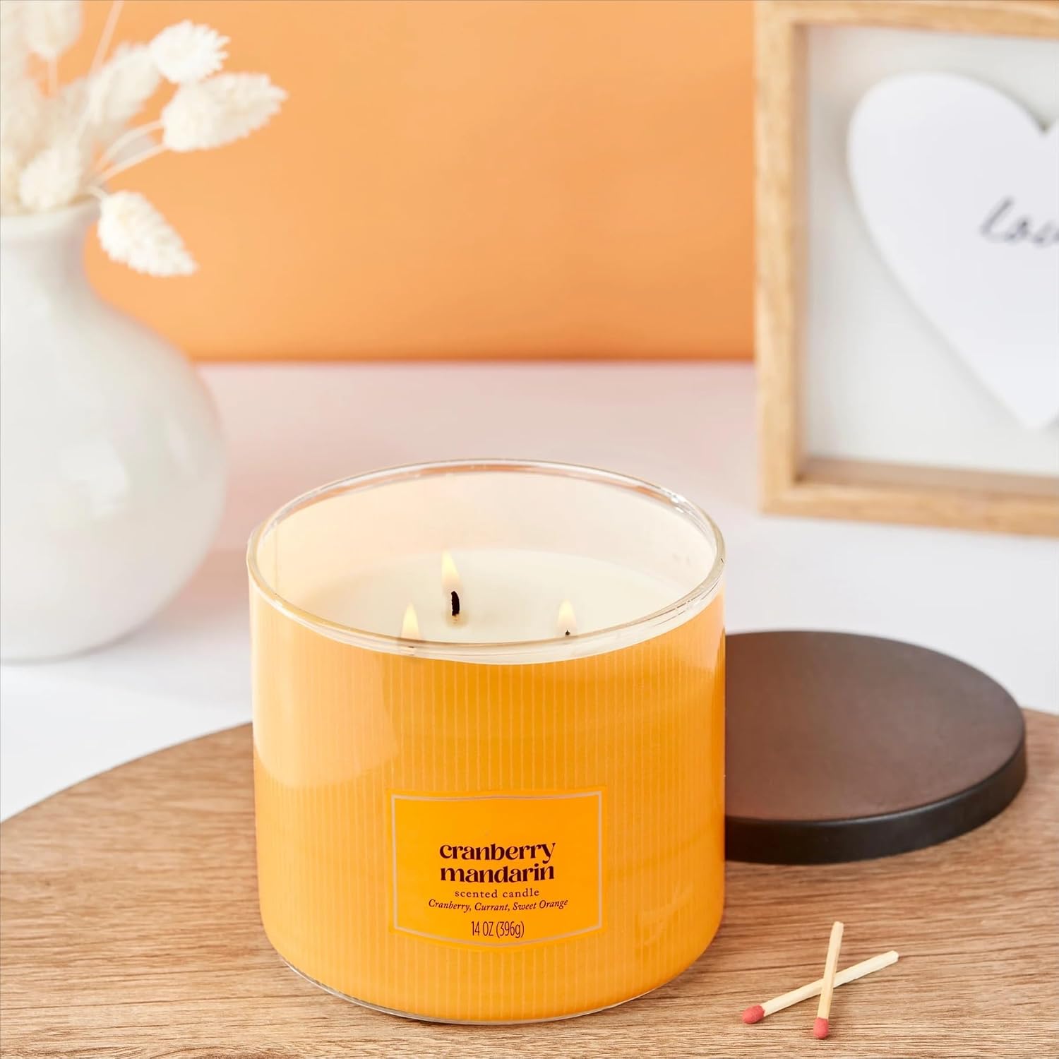 3-Wick Textured Wrapped Cranberry Mandarin Scented Candle, 14 oz