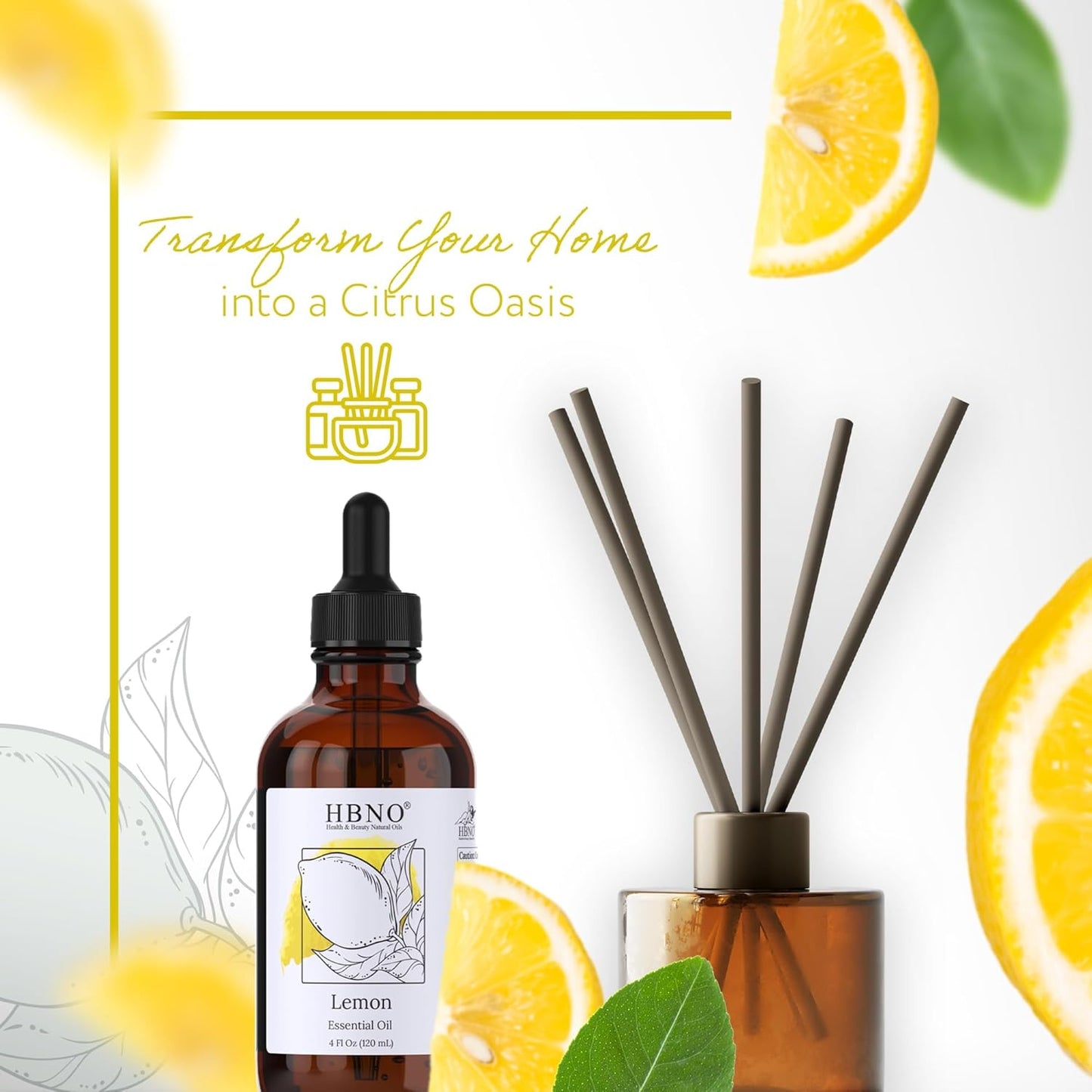 HBNO California Bottled Lemon Essential Oil 4 fl oz (120ml) - Natural & Premium Grade - Lemon Essential Oil for Cleaning