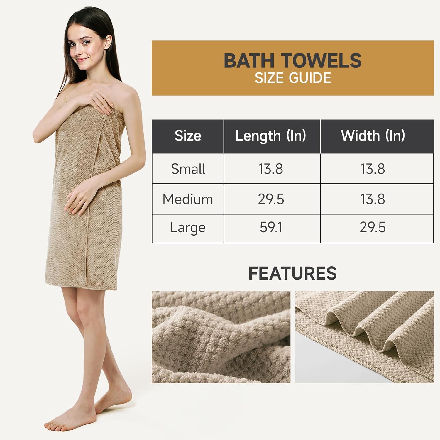 REDKISS 6-Piece Bath Towel Set - 2 Washcloths, 2 Hand Towels, 2 Bath Towels | Ultra-Fiber Coral Fleece, Super Absorbent, No Lint & No Fading | Perfect for Bathroom, Spa, Gym | Family & Adults-Camel