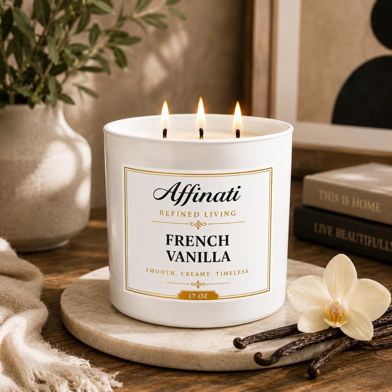 French Vanilla Affinati 3-Wick Candle - 17 oz Luxury Soy Blend, Long-Lasting Home Fragrance & Aromatherapy, Premium Scented Candles Jar, Birthday Gifts for Women & Home Decor