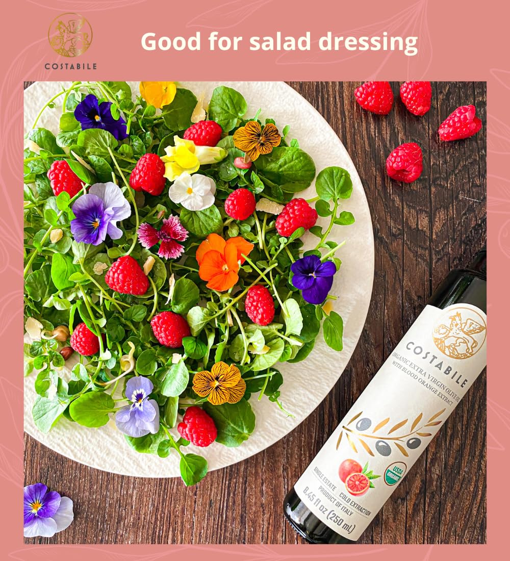 Blood Orange Olive Oil Organic - Ideal for Baking and Flavorful Dressings. Natural Blood Orange Infused Olive Oil Extra Virgin from Puglia, Italy
