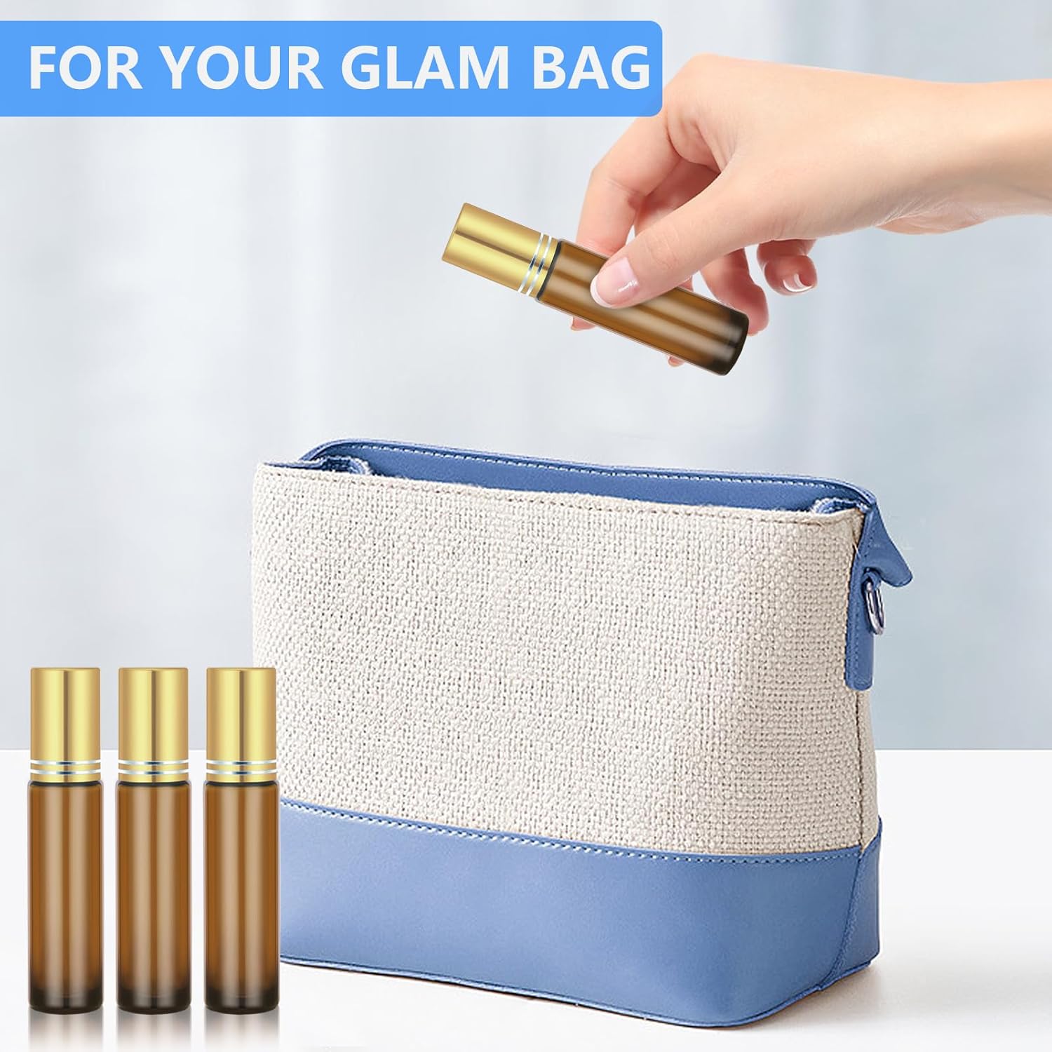 DTDNZKN 4 Pack of 0.34 Oz (10ml) Essential Oil Roller Bottles - Refillable, Leak-proof Amber Glass Roll-on Bottles with Stainless Steel Roller Balls, Metal Caps, and Labels Included