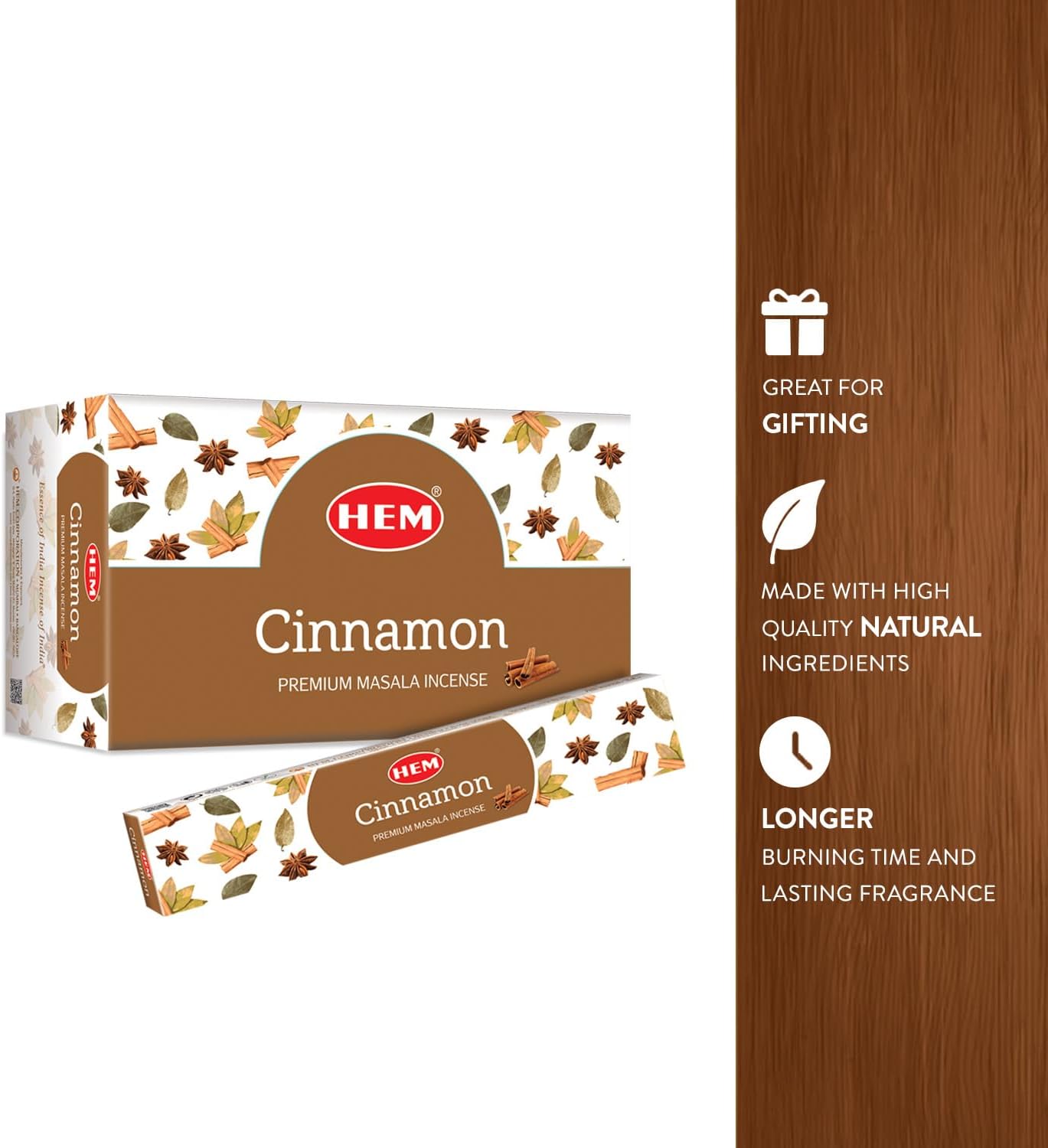 HEM Cinnamon Masala Incense Sticks – 12 Packets (15g Each) | Premium Handcrafted Aroma | Calming, Purifying Scent for Meditation & Yoga | Long-Lasting Fragrance for Home & Relaxation.