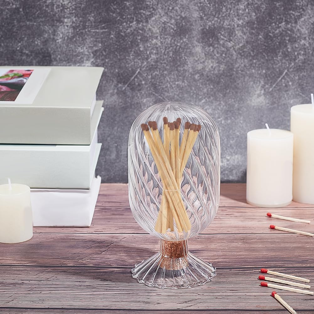 UNICRAFTALE Decorative Glass Matches Cloche Glass Match Holder Clear Match Cloche Jar Fancy Bathroom Cloches Bottle Home Decor Gifts for Candles Fireplace 2.28 x 4.3 inches