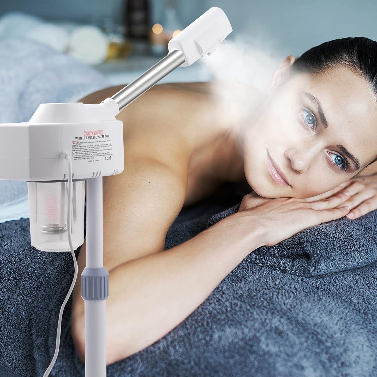 2 in 1 Professional Facial Steamer with 5X Magnification Lamp, Beautician Steamer Facial Spa, Hot Ionic Mist Face Steamer for Home Beauty Salon, Personal Skin Care Deep Cleaning, White
