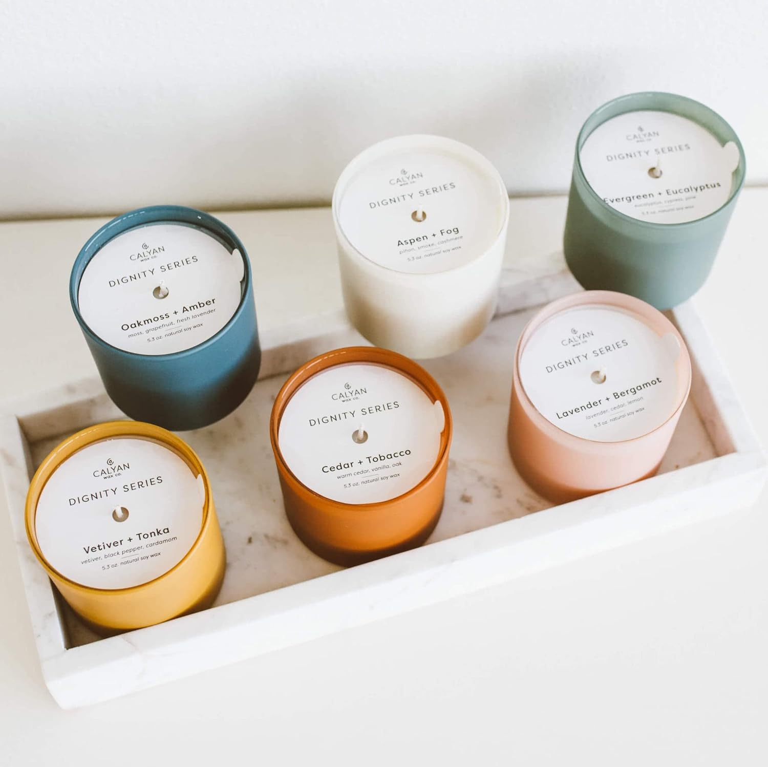 Calyan Wax Co. Dignity Series Scented Candle Gift Set - 6 Scented Candles - 35 Hour Burn - Luxury Clean Soy Wax Candles - Long Lasting Colorful Ceramic Jar Candle for Home - 5.3oz