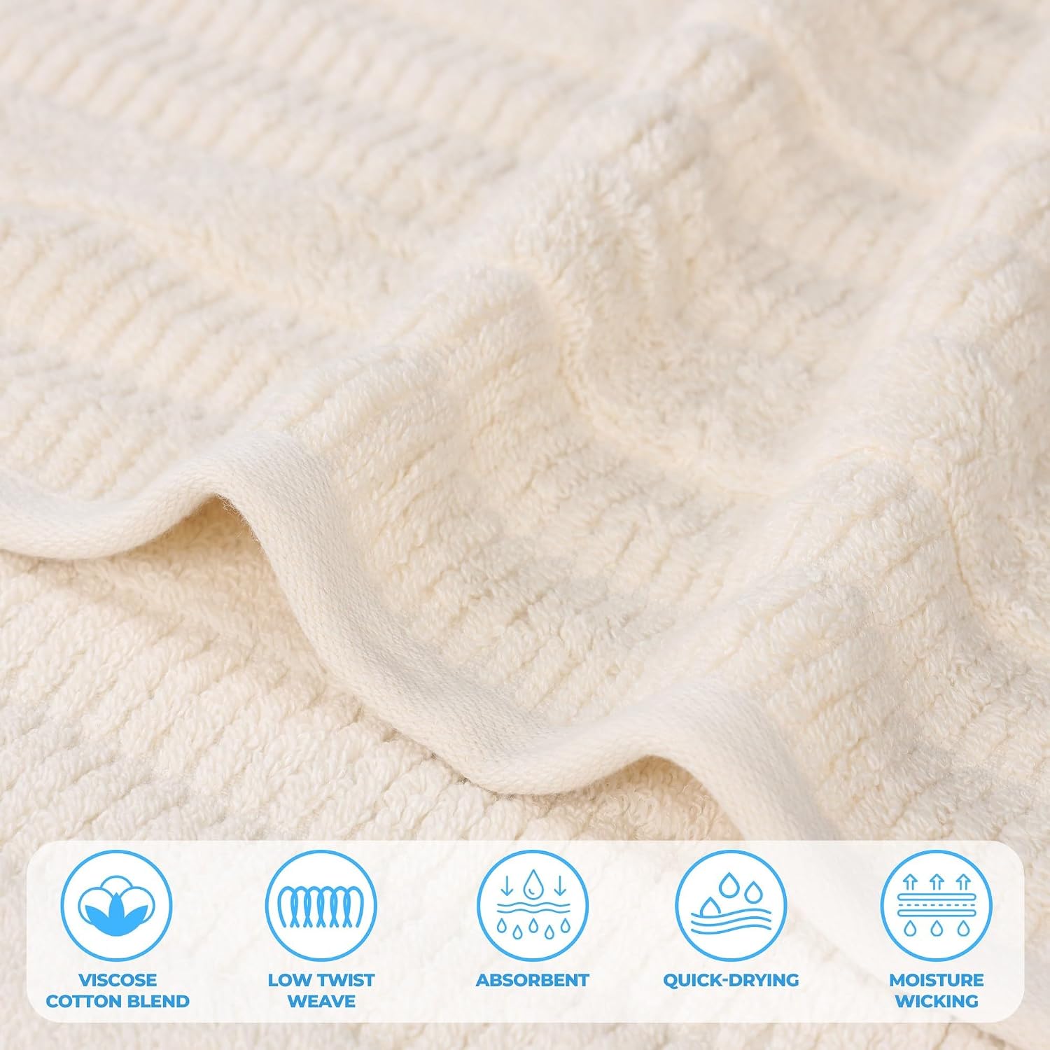Superior Luxurious Classic Cotton Blend Towels, 12 Piece Set for Bathroom, Shower, Spa, Hotel, Super Soft, Quick Dry, Ultra Soft Mika Towels, 4 Bath, 4 Hand & 4 Washcloth, Ivory