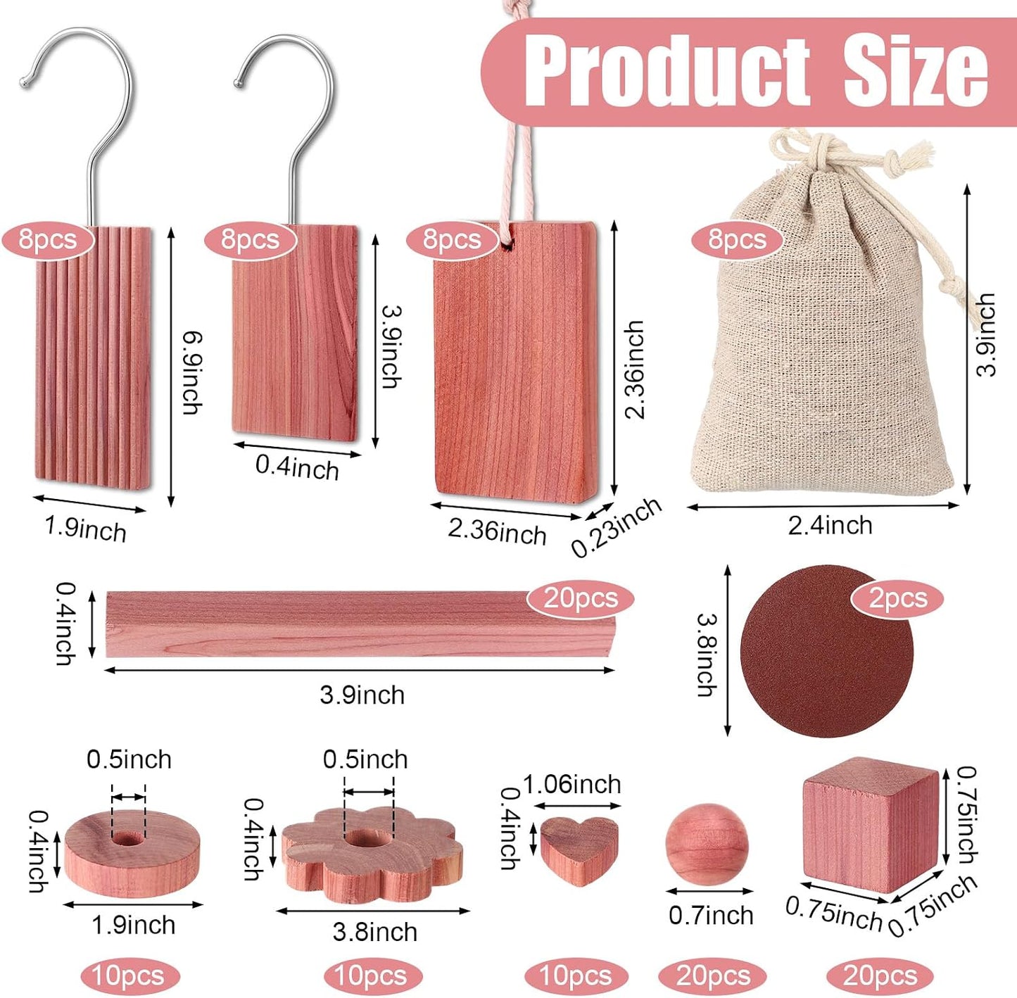 Geelin 122 Pcs Cedar Blocks for Clothes Storage Planks with Metal Hooks Cedar Chips Wood Balls and Rings Scented Sachets for Closet Drawer Shoe Cabinet Storage Bags